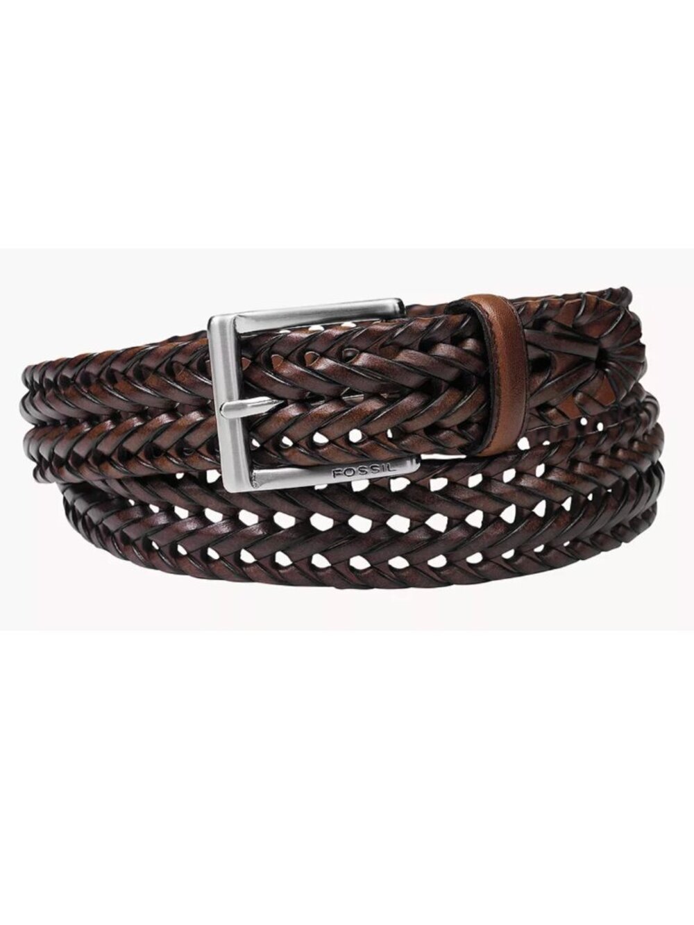 Fossil Myles Brown Braided Leather Belt Casual Cognac